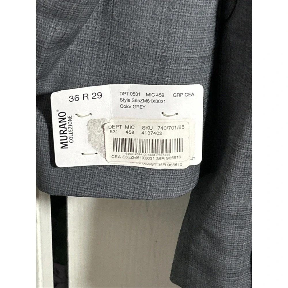 NEW Murano Collezione Slim Fit 2 Piece Gray Wool Suit 36R